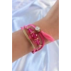 Pembe Zirkon Taşlı İpli Püskül Detay Çoklu Bileklik - TJ-BB6360