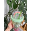 Pink Suluk Pipetli Buzlu Cam Görünümlü Led Işıklı 450 ML Çift Katman Mika 2103 Yeşil
