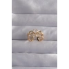Pirinç Ayarlamalı Gold Renk Zirkon Taşlı 2li Görünüm Fiyonk Yüzük - TJ-BYK3287