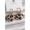 Pirinç Gold Renk 3D Kalp Leopar Model Kadın Küpe - TJ-BKP9876