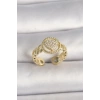 Pirinç Gold Renk Ayarlanabilir Zirkon Taşlı Kalp Model Kadın Yüzük - TJ-BYK3604