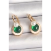 Pirinç Gold Renk Beyaz Yeşil Sallantı Mineli Kadın Küpe - TJ-BKP10363