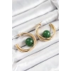 Pirinç Gold Renk Halka Model Yeşil Boncuk Detay Kadın Küpe - TJ-BKP10365