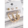 Pirinç Gold Renk Halka Model Zirkon Taş Topçuk Detay Kadın Küpe Seti - TJ-BKP10314