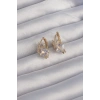 Pirinç Gold Renk İri Zirkon Taşlı Kıvrımlı Minimal Kelebekli Halka Küpe - TJ-BKP9289