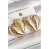 Pirinç Gold Renk İşlemeli Bomba Kalp Model Kadın Küpe - TJ-BKP10260