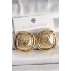 Pirinç Gold Renk İşlemeli Kare Model Kadın Küpe - TJ-BKP10149