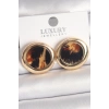 Pirinç Gold Renk Leopar Desen Daire Model Kadın Küpe - TJ-BKP10371