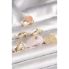 Pirinç Gold Renk Pembe Plastik Yüzük Model Daire Pembe Mine Yılan Detay 6Lı Kadın Yüzük Seti - TJ-BYK3613