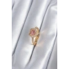Pirinç Gold Renk Pembe Zirkon Taş Kalp Charm Model Kadın Yüzük - TJ-BYK2860