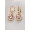Pirinç Gold Renk Pembe Zirkon Taşlı Yıldız Detay Ay Küpe - TJ-BKP8965