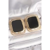 Pirinç Gold Renk Siyah Mineli Kare Model Kadın Küpe - TJ-BKP10429