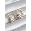 Pirinç Gold Renk Top Model Gümüş Renk Zirkon Taşlı Kadın Küpe - TJ-BKP8495