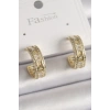 Pirinç Gold Renk Zirkon Taşlı İşleme Detay Halka Model Kadın Küpe - TJ-BKP9913