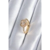 Pirinç Gold Renk Zirkon Taşlı Kalp Charm Model Kadın Yüzük - TJ-BYK2858