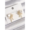 Pirinç Gold Renk Zirkon Taşlı Kurdele Model Kadın Küpe - TJ-BKP9776