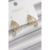 Pirinç Gold Renk Zirkon Taşlı Pençe Model İnci Detay Kadın Küpe - TJ-BKP9957