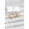 Pirinç Gold Renk Zirkon Taşlı Petek Halka Model YSX Trio Küpe Seti - TJ-BKP11566