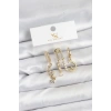Pirinç Gold Renk Zirkon Taşlı Uzay Model YSX Trio Küpe Seti - TJ-BKP11568