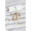 Pirinç Gold Renk Zirkon Taşlı Yıldız Vintage Model YSX Trio Küpe Seti - TJ-BKP11562