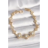 Pirinç Gold Renk Zirkon Taşlı Yonca Model Kadın Bileklik - TJ-BB6812