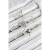 Pirinç Gül Kelebek Model Gümüş Renk Kadın Yüzük Kombin Set - TJ-BYK3810
