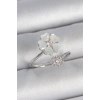 Pirinç Gümüş Renk Beyaz Mineli Çiçek Model Zirkon Taş Detay Kadın Yüzük - TJ-BYK3712