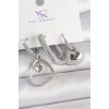 Pirinç Gümüş Renk Sallantı Zirkon Taşlı Kalp Model 3Lü Kadın Kombin Küpe - TJ-BKP10442