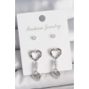 Pirinç Gümüş Renk Zirkon Taş Detaylı Sallantı Model 2 Çift Kadın Küpe Seti - TJ-BKP10595