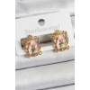Pirinç Pembe Mineli Sanatsal Portre Model Gold Renk Kadın Küpe - TJ-BKP10685