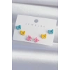 Pirinç Rengarenk Mineli Minimal Fiyonk Küpe Seti - TJ-BKP9319