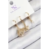 Pirinç Zirkon Taşlı 3lü İstiridye Ve Yıldız Model Gold Renk Kadın Küpe - TJ-BKP11136