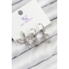 Pirinç Zirkon Taşlı 3lü Kuş Model Gümüş Renk Kadın Küpe - TJ-BKP11124