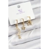 Pirinç Zİrkon Taşlı Ay Ve Hilal Model Gold Renk 3lü Kadın Küpe - TJ-BKP10942