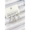 Pirinç Zirkon Taşlı Ay Ve Yıldız Model Gümüş Renk 3lü Çift Kadın Küpe Set - TJ-BKP10797