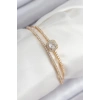 Pirinç Zirkon Taşlı Baget Model Gold Renk Kadın Bileklik - TJ-BB7871