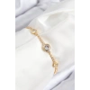 Pirinç Zirkon Taşlı Daire Model Gold Renk Asansörlü Kadın Bileklik - TJ-BB7733