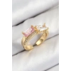 Pirinç Zirkon Taşlı Dikdörtgen Model Gold Renk Kadın Yüzük - TJ-BYK3797