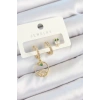 Pirinç Zirkon Taşlı Göz Ve Baykuş Model Gold Renk 3lü Çift Kadın Küpe Set - TJ-BKP10831