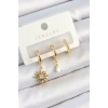 Pirinç Zirkon Taşlı Güneş Model Gold Renk 3lü Çift Kadın Küpe Set - TJ-BKP10824