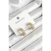 Pirinç Zirkon Taşlı Halka Model Gold Renk Kadın Küpe - TJ-BKP10634