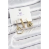 Pirinç Zİrkon Taşlı Kalp Model Gold Renk 3lü Kadın Küpe - TJ-BKP10936