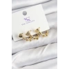 Pirinç Zİrkon Taşlı Kalp Model Gold Renk 3lü Kadın Küpe - TJ-BKP10947