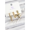 Pirinç Zİrkon Taşlı Kalp Model Gold Renk 3lü Kadın Küpe - TJ-BKP10948
