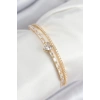 Pirinç Zirkon Taşlı Kalp Model Gold Renk Kadın Bileklik - TJ-BB7873