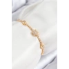 Pirinç Zirkon Taşlı Kar Tanesi Model Gold Renk Asansörlü Kadın Bileklik - TJ-BB7723