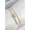 Pirinç Zirkon Taşlı Kelebek Model Gold Renk Kadın Bileklik - TJ-BB7891