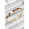 Pirinç Zirkon Taşlı Kırmızı Kalp Model Gold Renk Kadın Kelepçe - TJ-BB7683