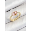 Pirinç Zirkon Taşlı Pembe Kalp Model Gold Renk Kadın Yüzük - TJ-BYK3802