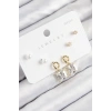 Pirinç Zirkon Taşlı Sallantılı Kare Model Gold Renk 925 Ayar Gümüş Çivi Kadın Küpe Set - TJ-BKP11162